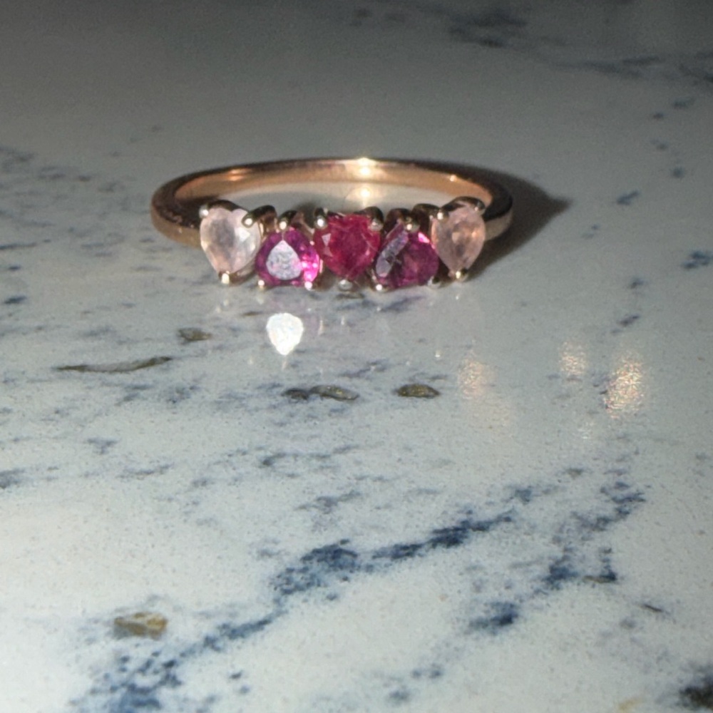 Moon Magic Rose Quartz, garnet & ruby  Rhodolite Ring - Crush On You, size 8